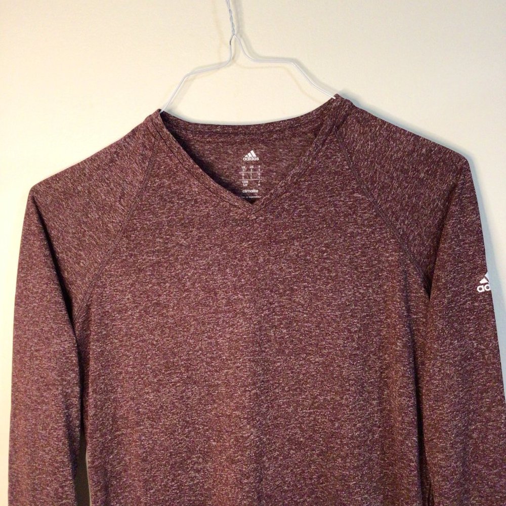 Adidas Women's Red V-Neck Long Sleeve Lightweight Activewear T-shirt Top Size S